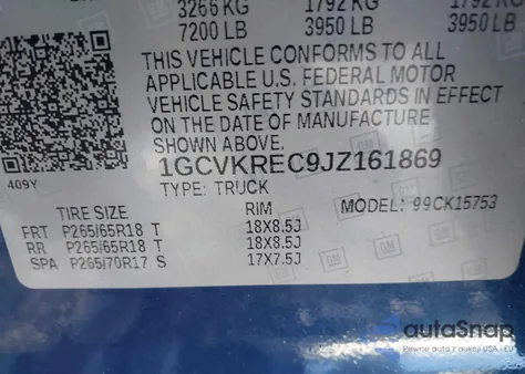 2018 Chevrolet Silverado 1500 2Lt from USA, damaged, VIN 1GCVKREC9JZ161869